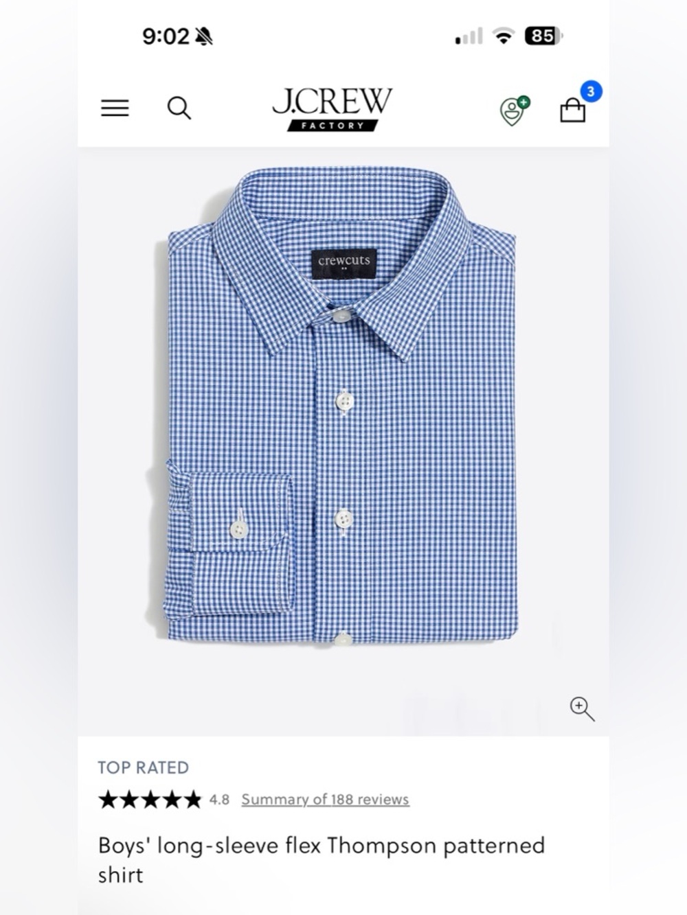 J Crew Crewcuts Blue Gingham Button-Down Shirt